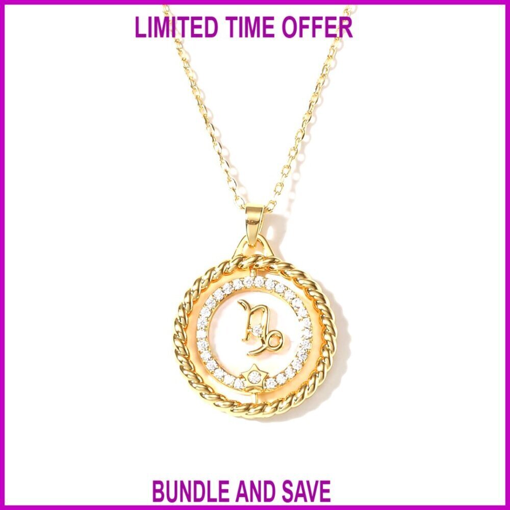 14K Gold Plated Zodiac Necklace, Rotatable 12 Constellation Pendant, 17.72"